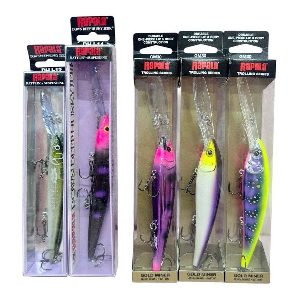(A7) Lot of 5 Rapala Gold Miner GM30 & Down Deep Husky Jerk Lures NIP